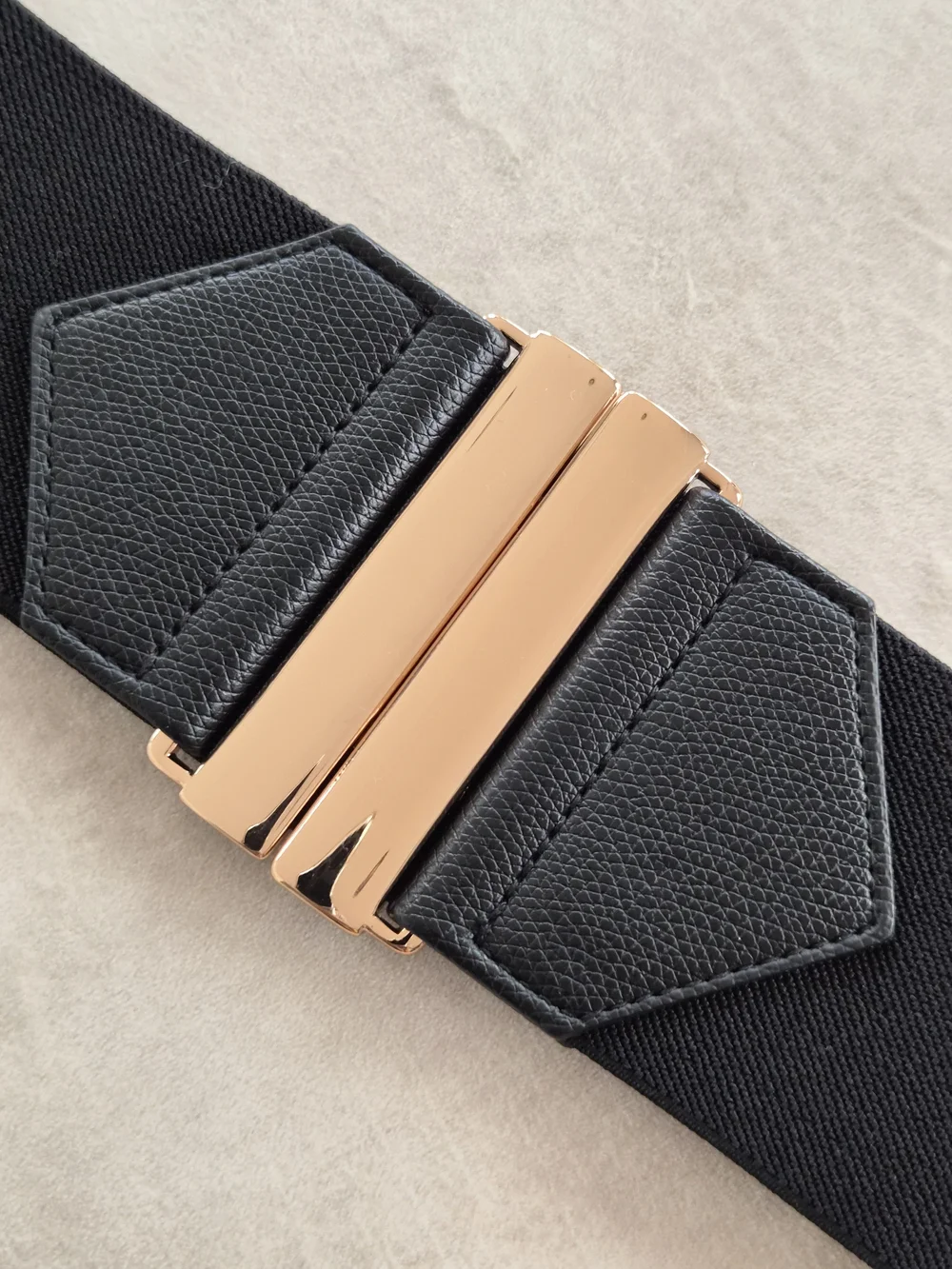 H&M Black Wide Elastic Stretch Belt Gold Buckle Size XS